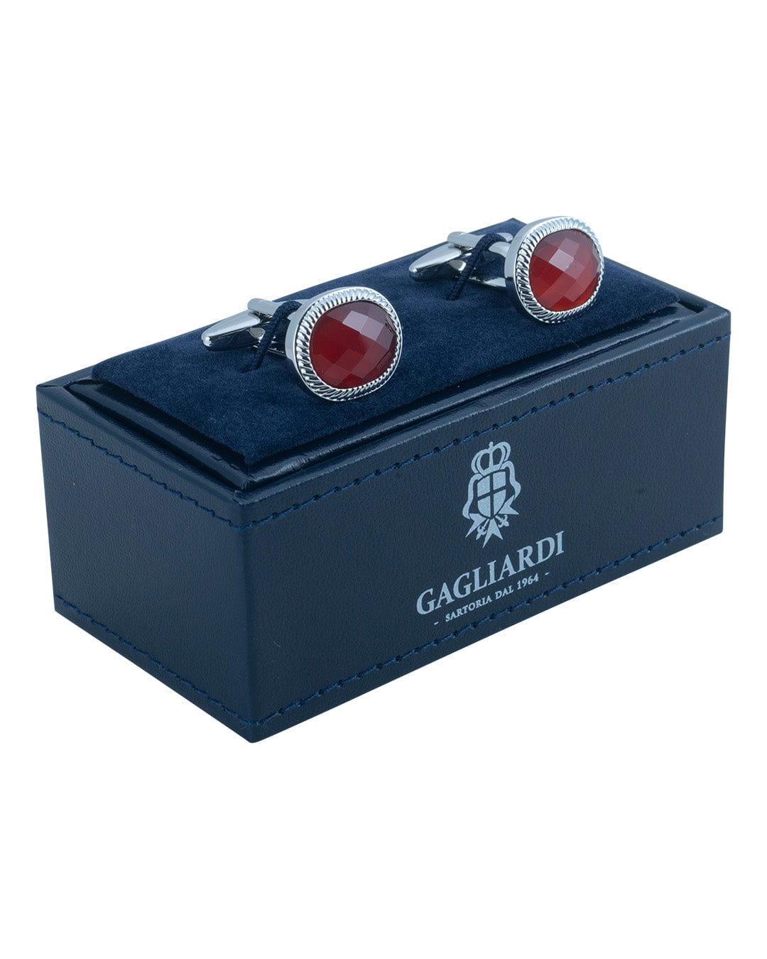 Gagliardi Cufflinks ONE Gagliardi Oval Cufflinks With Textured Edge &amp; Red Faceted Stone