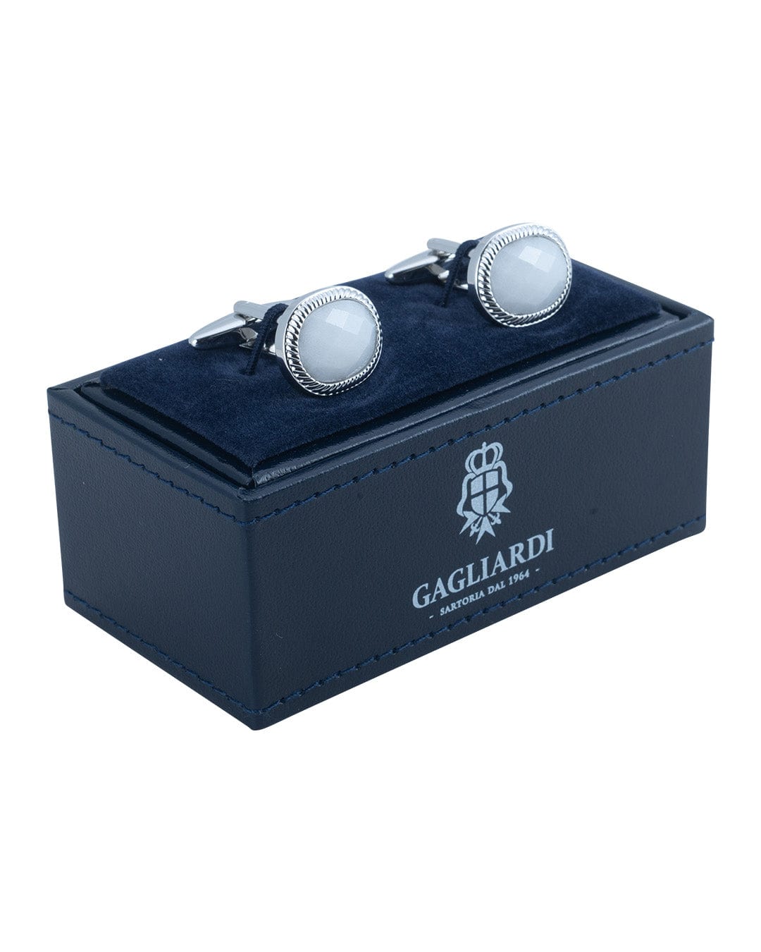 Gagliardi Cufflinks ONE Gagliardi Oval Cufflinks With Textured Edge &amp; White Faceted Stone