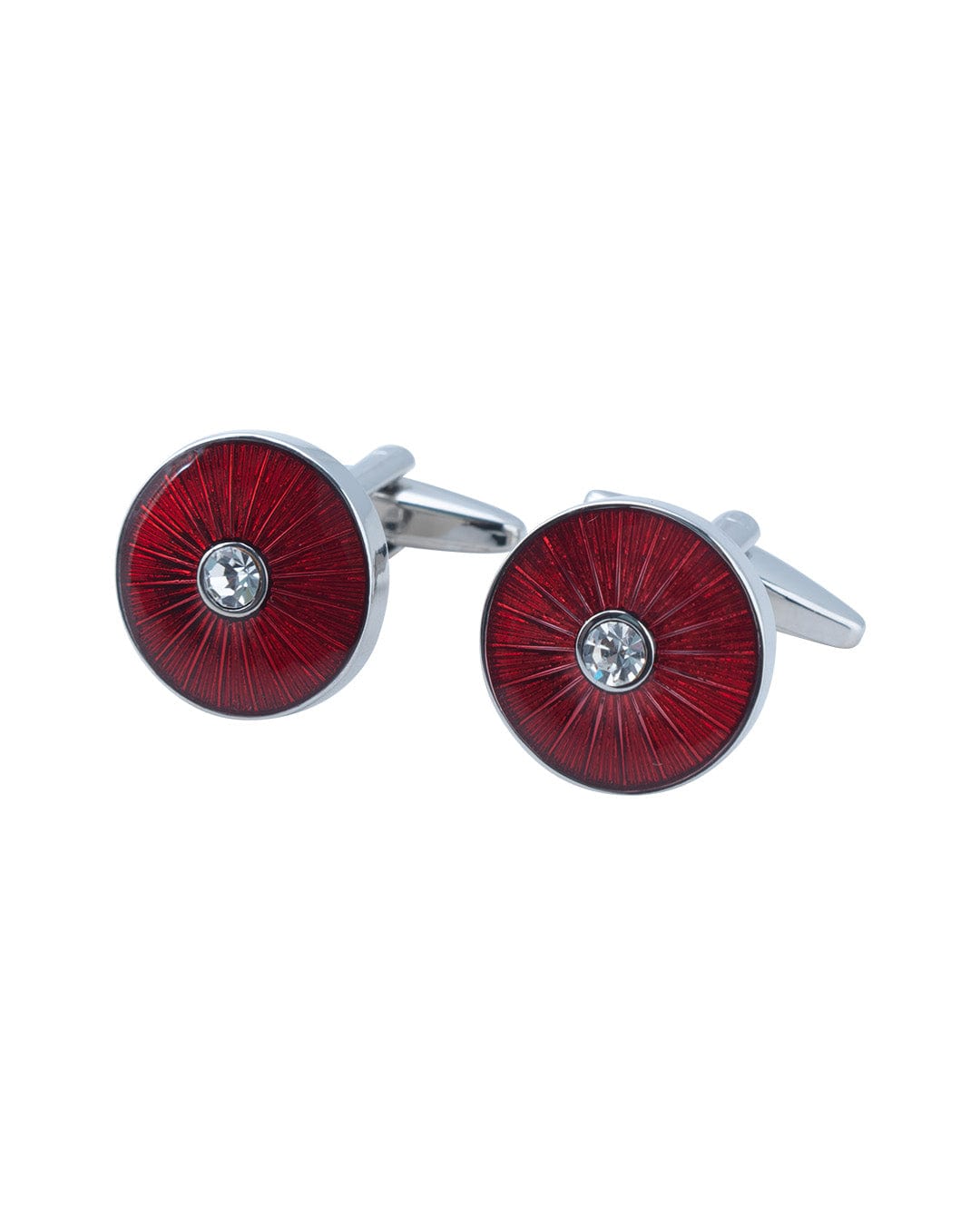 Gagliardi Cufflinks ONE Gagliardi Round Cufflinks With Red Sunburst Enamel &amp; Crystal Centre