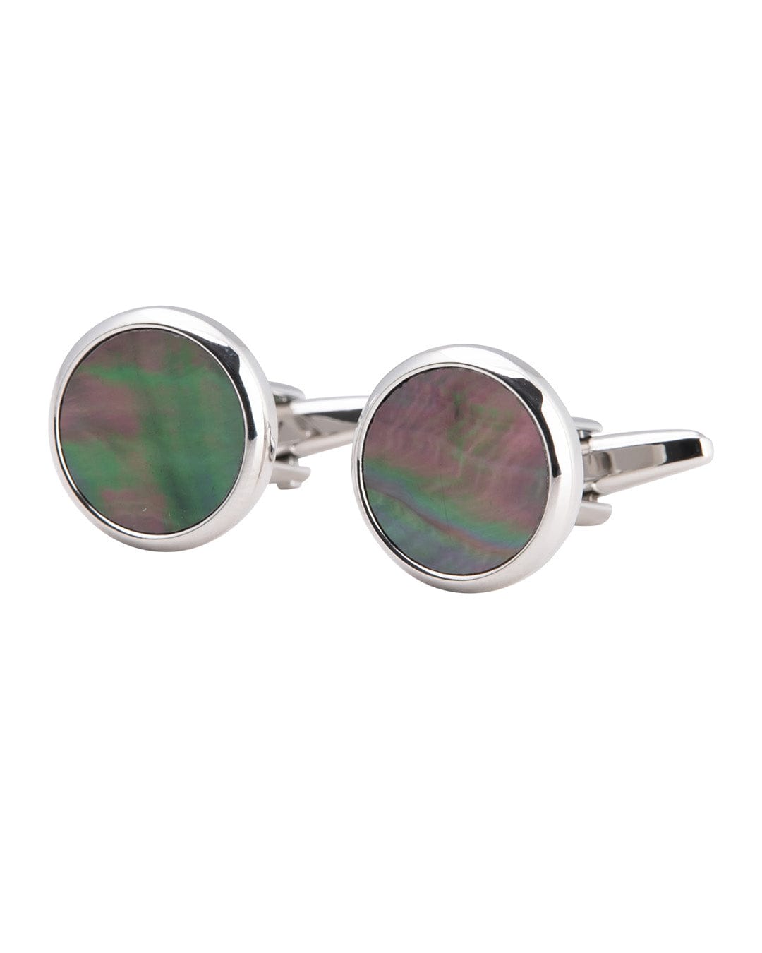 Gagliardi Cufflinks ONE Gagliardi Round Silver Cufflinks With Grey Polished Flat Stone