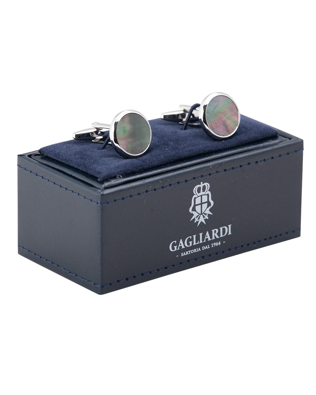 Gagliardi Cufflinks ONE Gagliardi Round Silver Cufflinks With Grey Polished Flat Stone