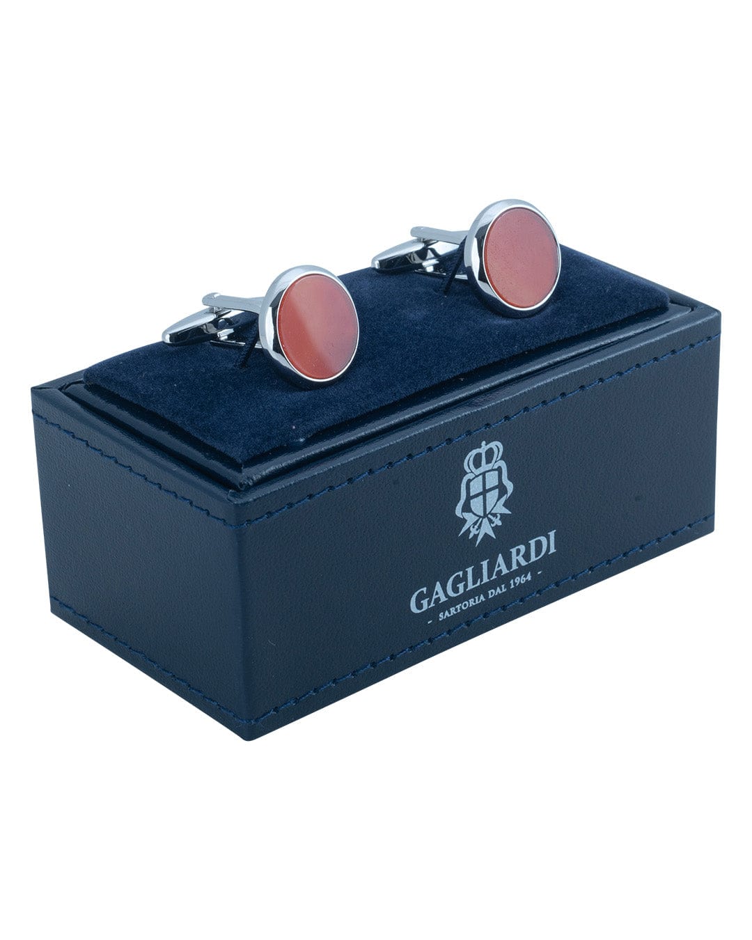 Gagliardi Cufflinks ONE Gagliardi Round Silver Cufflinks With Red Polished Flat Stone