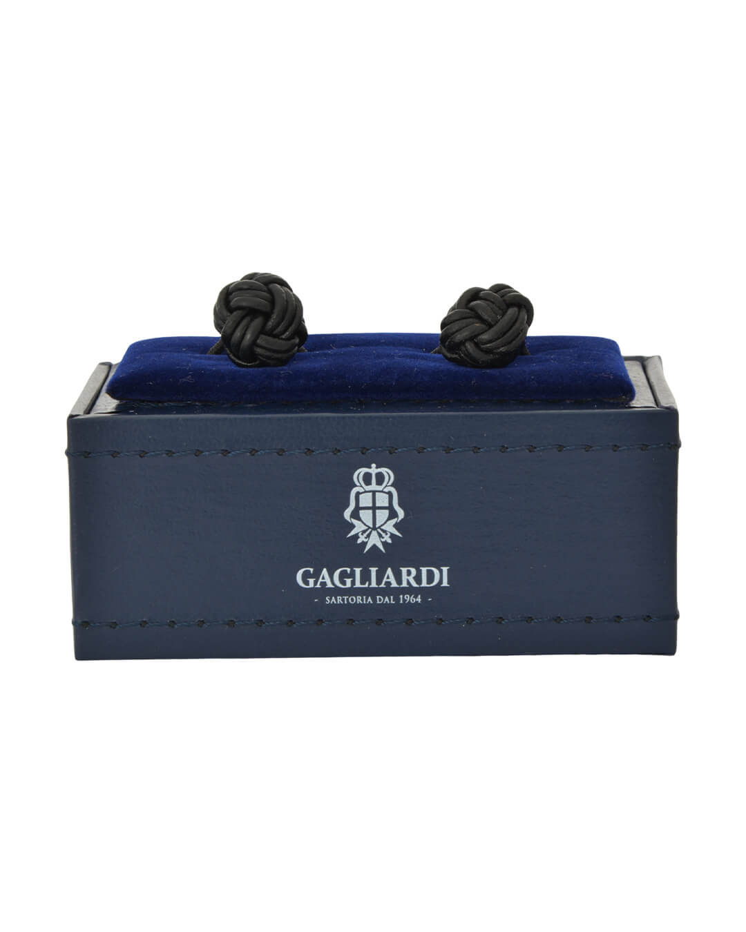 Gagliardi Cufflinks Gagliardi Shiny Rhodium With Black Leather Knot Cufflinks