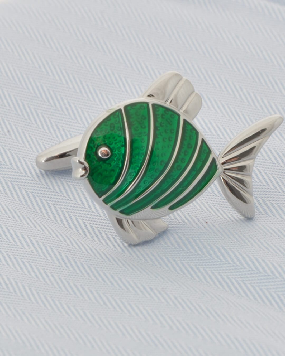 Gagliardi Cufflinks Gagliardi Silver Fish With Green Epoxy Cufflinks