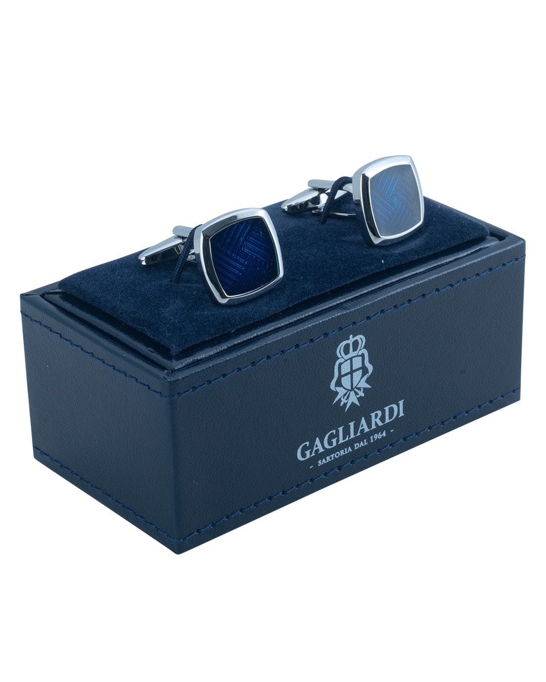 Gagliardi Cufflinks ONE Gagliardi Square Cufflinks With Blue Textured Enamel Centre