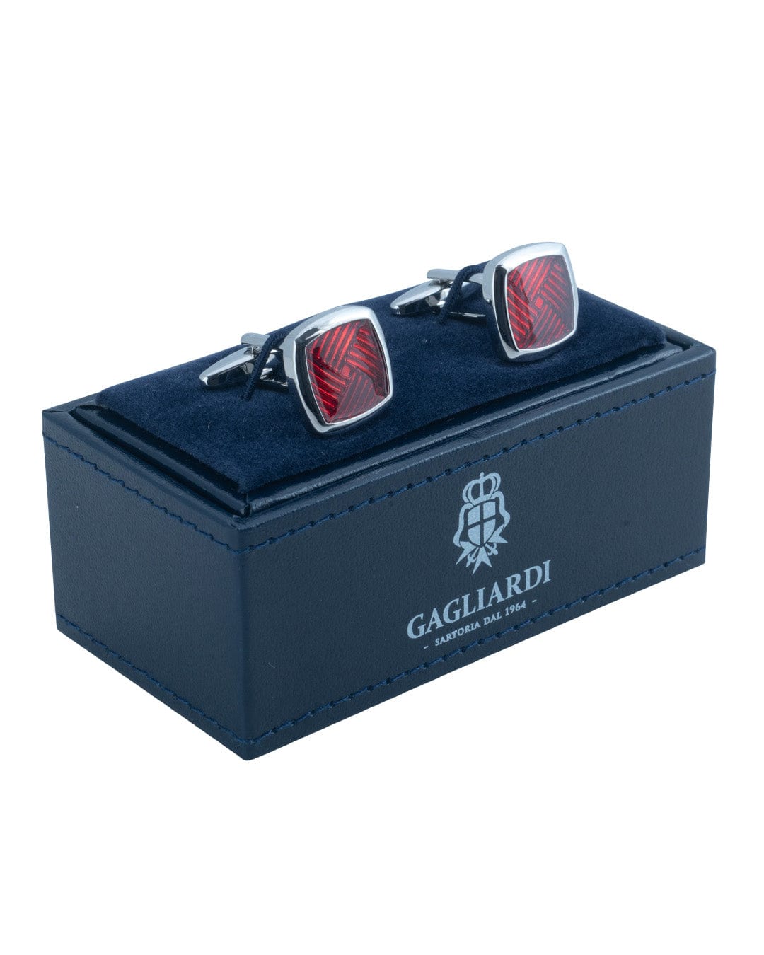 Gagliardi Cufflinks ONE Gagliardi Square Cufflinks With Red Textured Enamel Centre