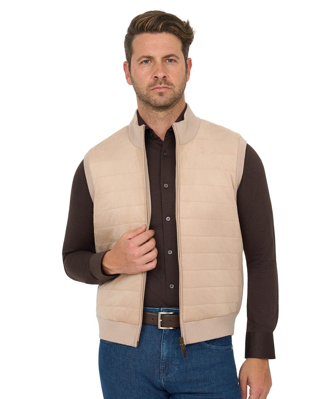 Gagliardi Gilets Gagliardi Beige Gilet Hybrid Knit & Faux Suede
