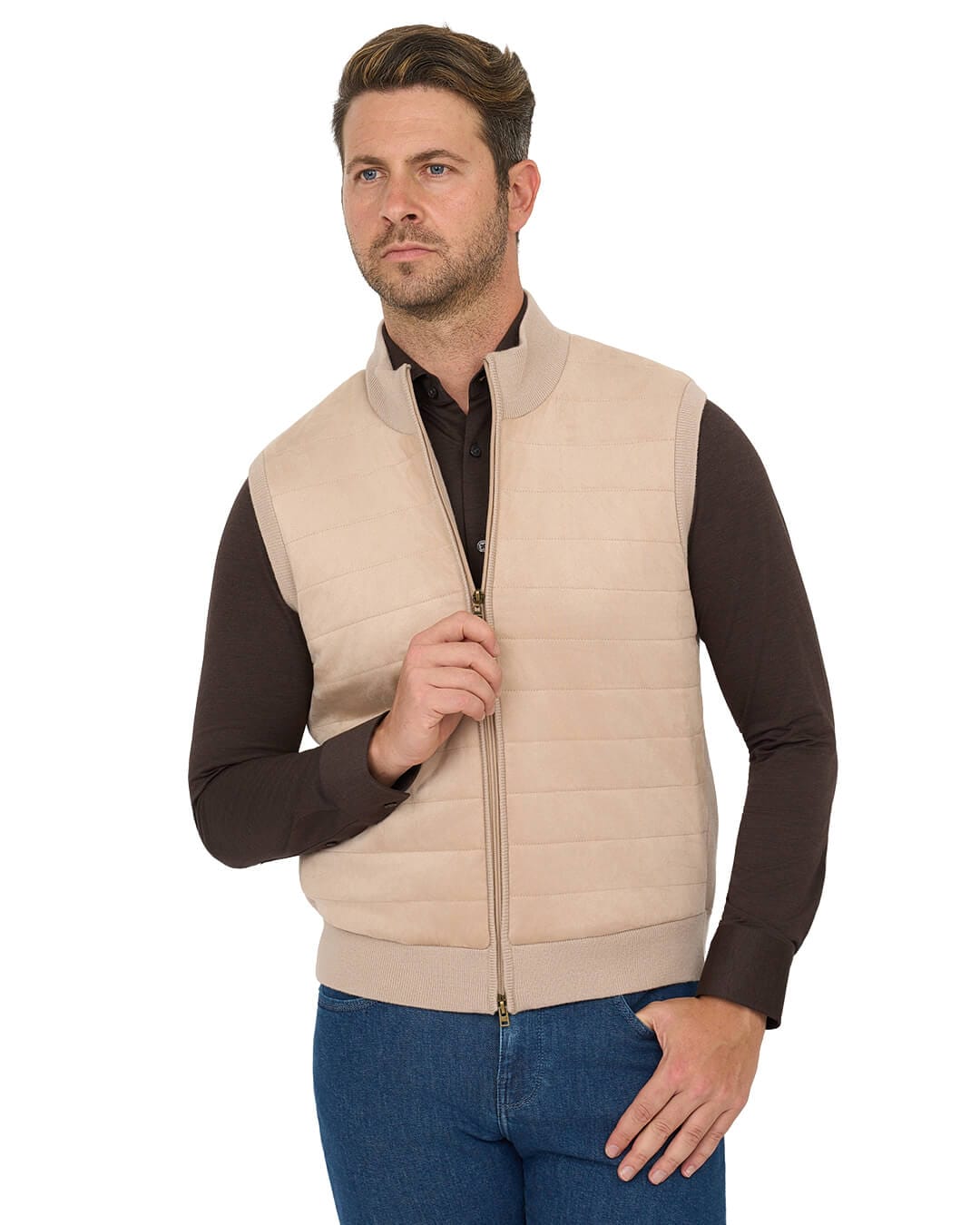 Gagliardi Gilets Gagliardi Beige Gilet Hybrid Knit & Faux Suede