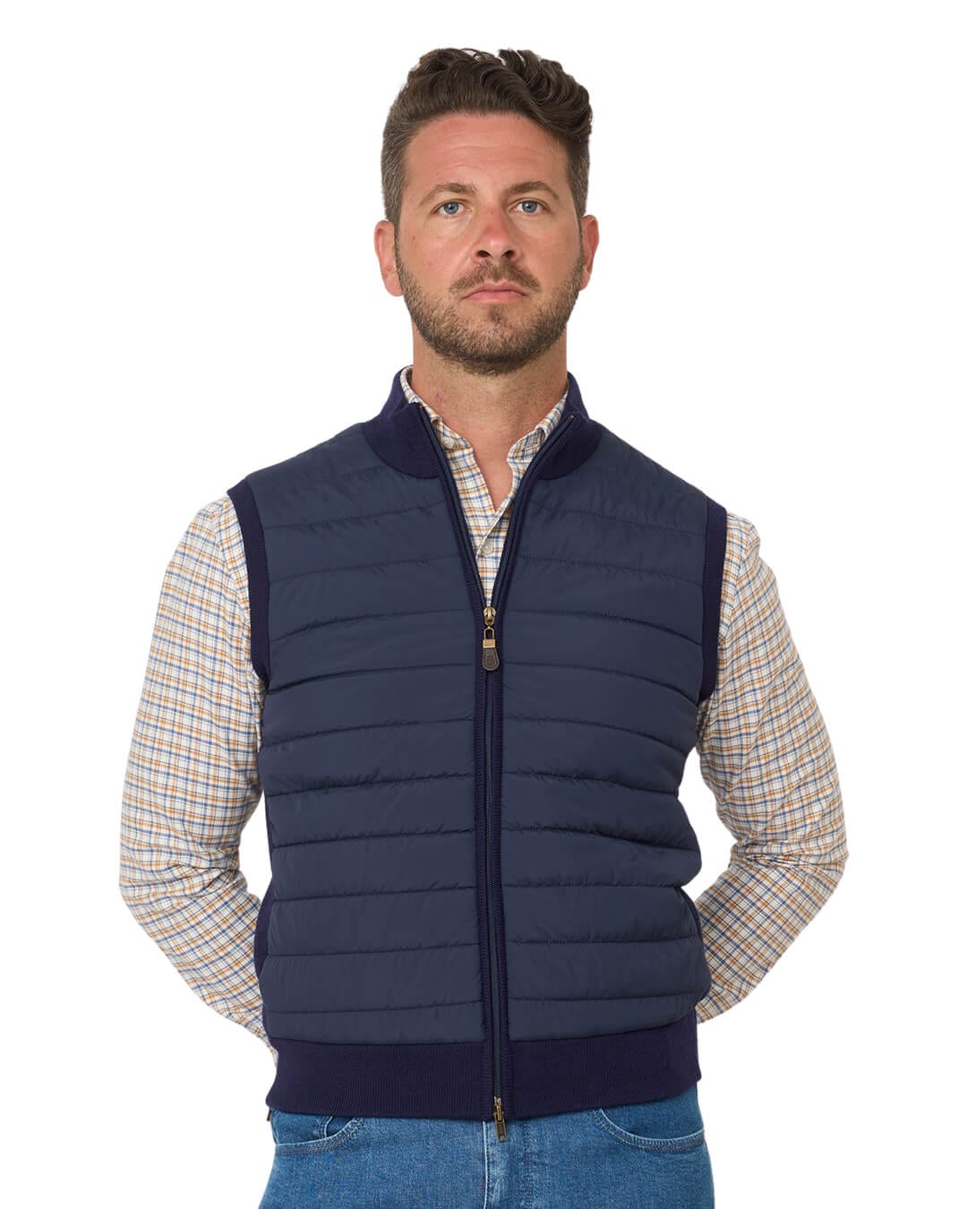Gagliardi Gilets Gagliardi Navy Hybrid Knit & Wadded Gilet