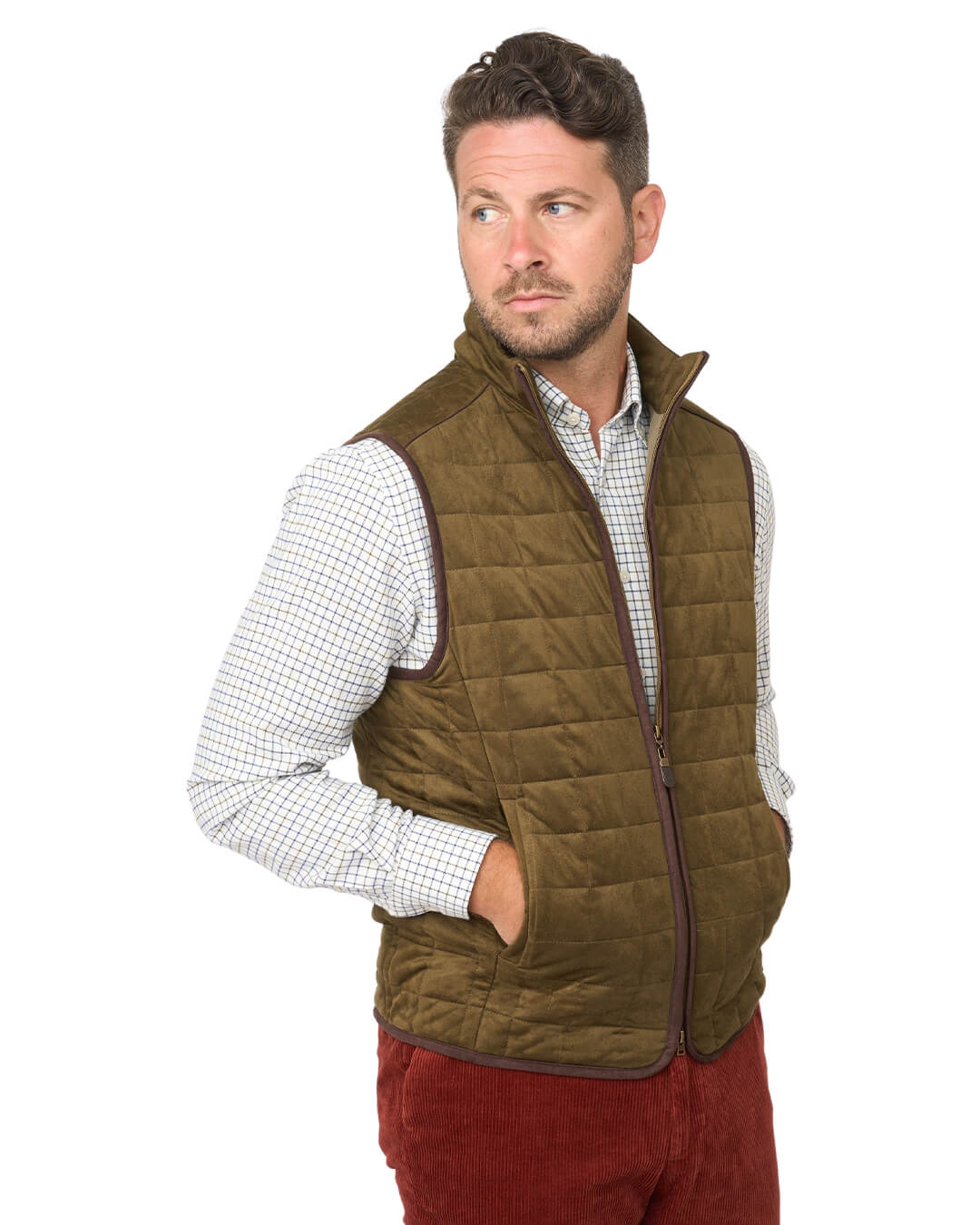 Gagliardi Gilets Gagliardi Olive Green Faux Suede Gilet