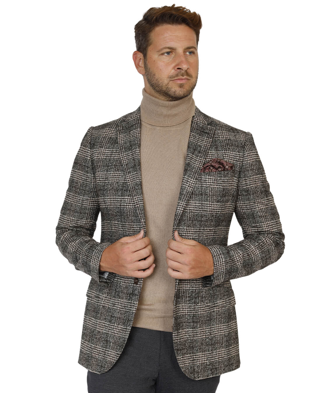 Gagliardi Jackets Di Fabio Beige &amp; Brown Check Boucle Jacket