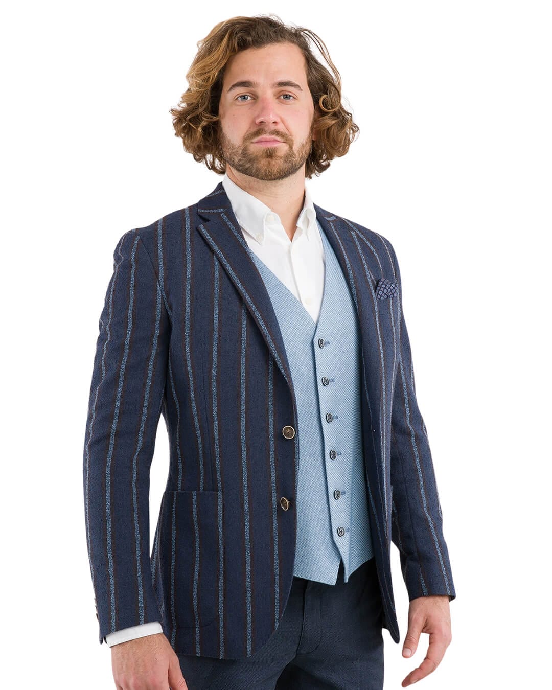 Gagliardi Jackets Gagliardi Blue With Sky And Brown Striped Jacket