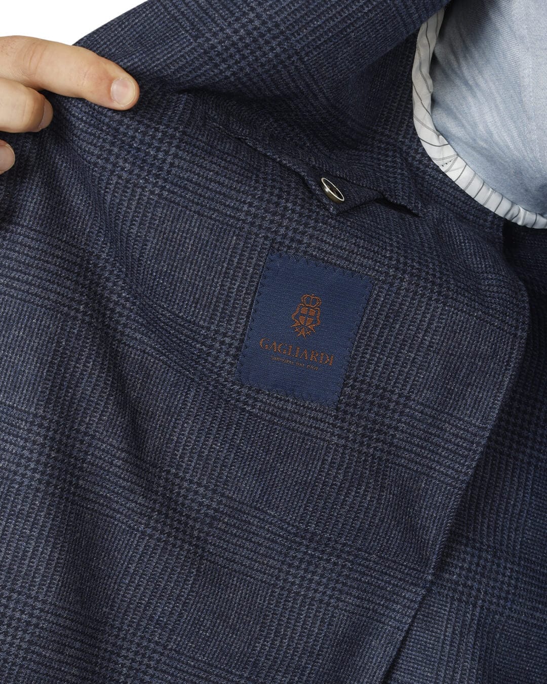 Gagliardi Jackets Gagliardi Blue Wool Cotton Cashmere Prince of Wales Check Jacket