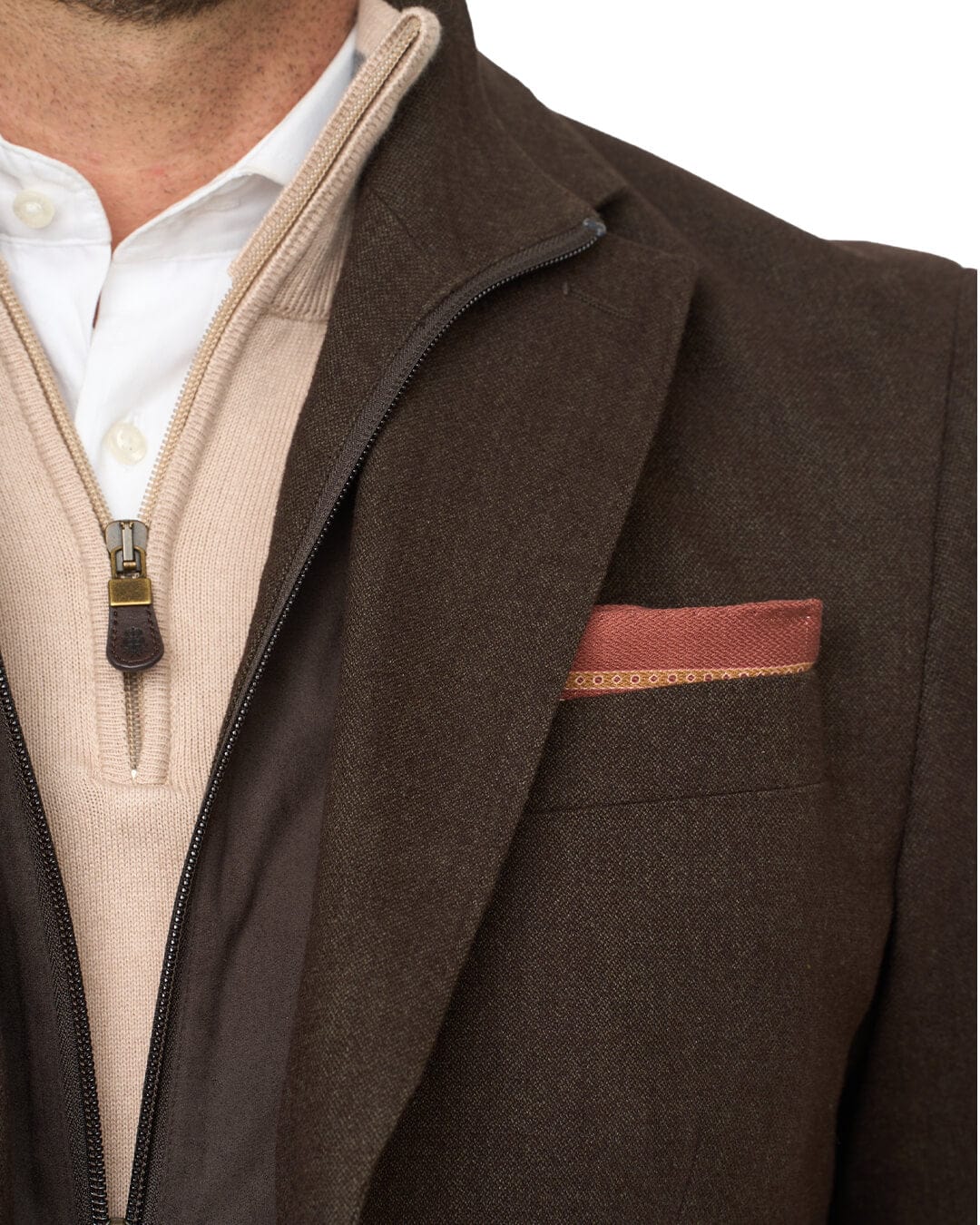 Gagliardi Jackets Gagliardi Brown Barleycorn Cotton Stretch Jacket With Detachable Zip Front Liner