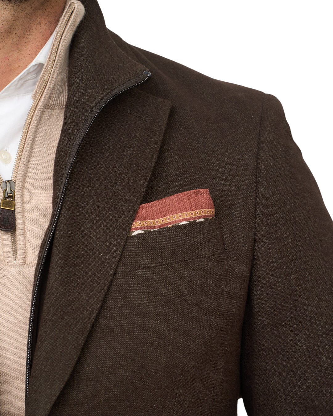 Gagliardi Jackets Gagliardi Brown Barleycorn Cotton Stretch Jacket With Detachable Zip Front Liner