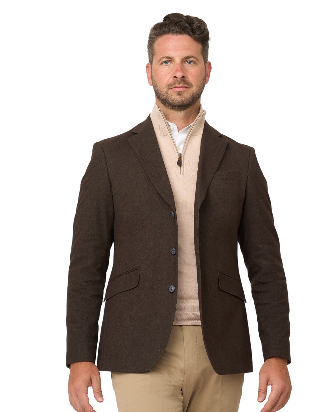 Gagliardi Jackets Gagliardi Brown Barleycorn Cotton Stretch Jacket With Detachable Zip Front Liner