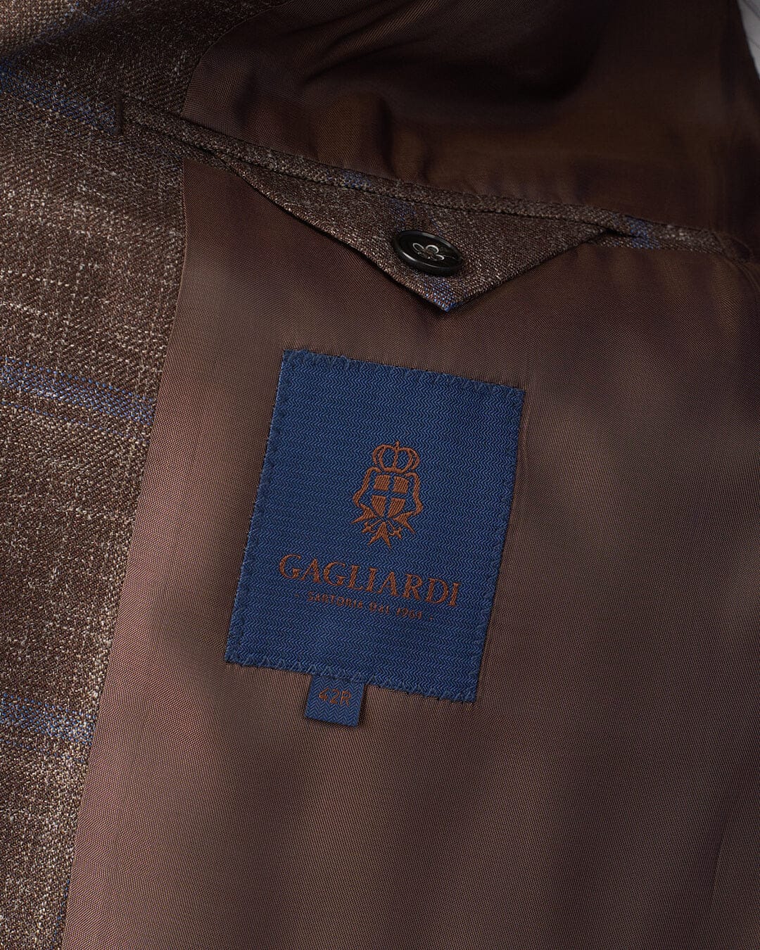 Gagliardi Jackets Gagliardi Brown Jacket Check Wool Linen Silk Blend