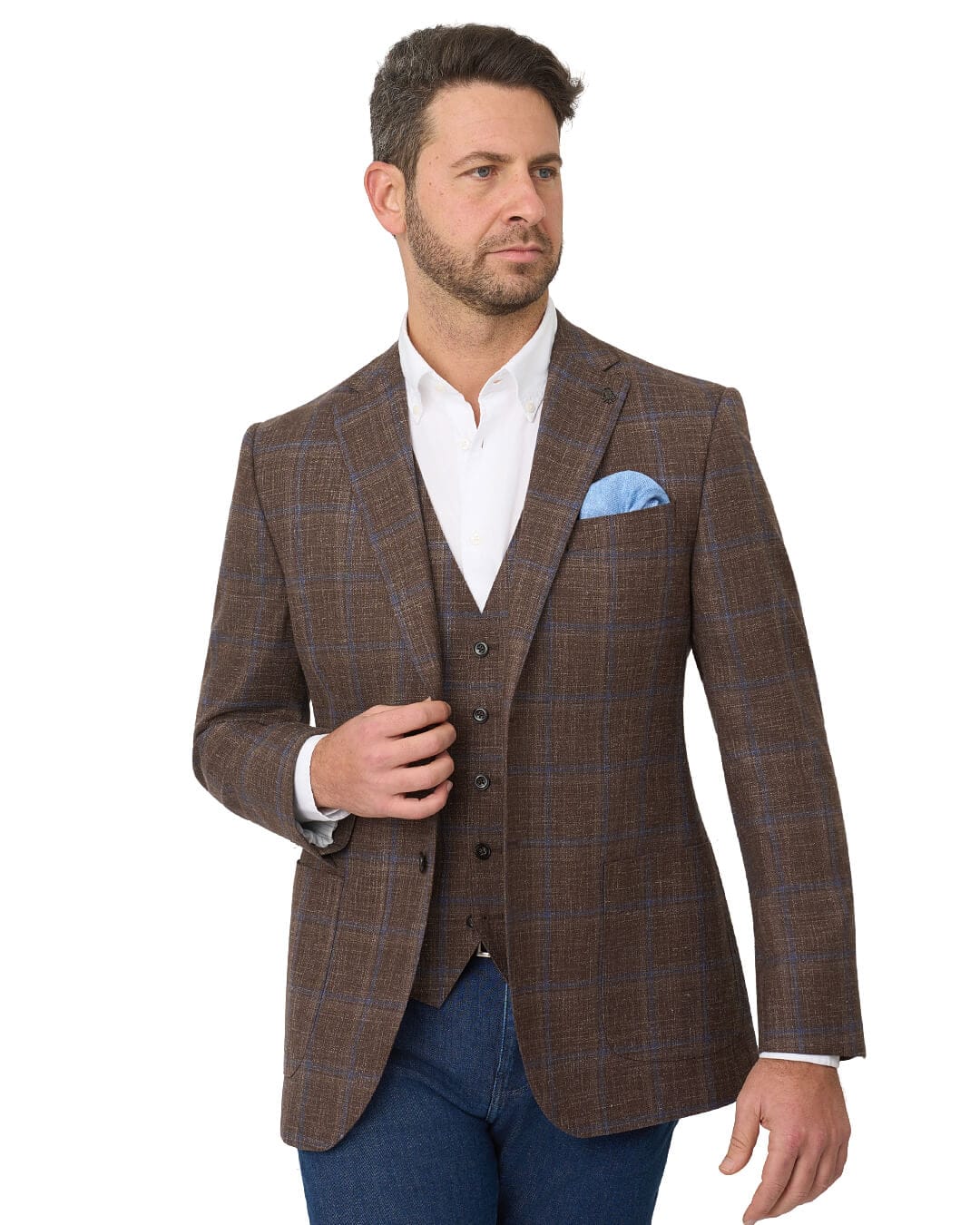 Gagliardi Jackets Gagliardi Brown Jacket Check Wool Linen Silk Blend