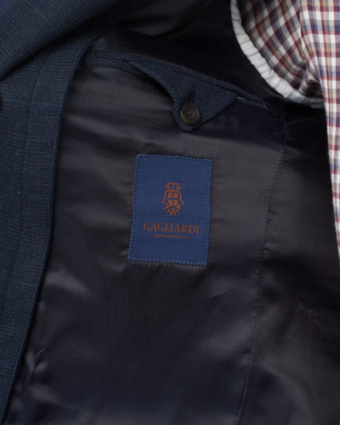 Gagliardi Jackets Gagliardi Navy Check Cotton Stretch Jacket With Detachable Zip Front Liner