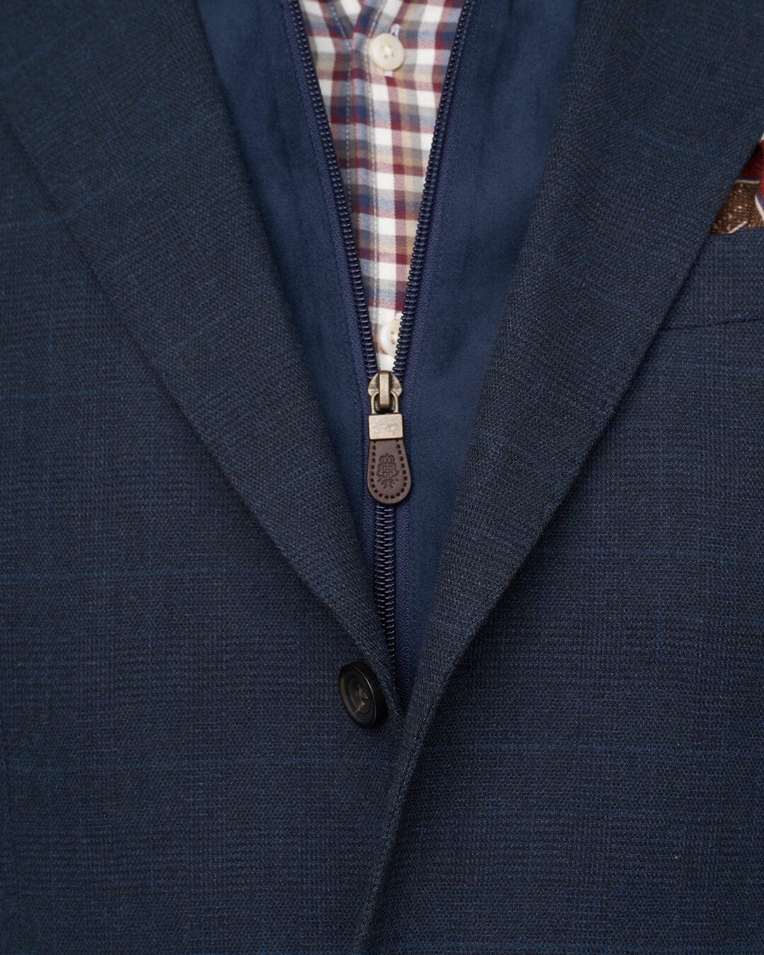 Gagliardi Jackets Gagliardi Navy Check Cotton Stretch Jacket With Detachable Zip Front Liner