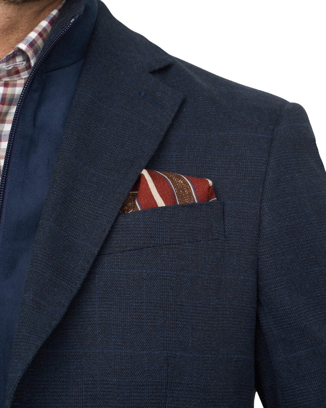 Gagliardi Jackets Gagliardi Navy Check Cotton Stretch Jacket With Detachable Zip Front Liner