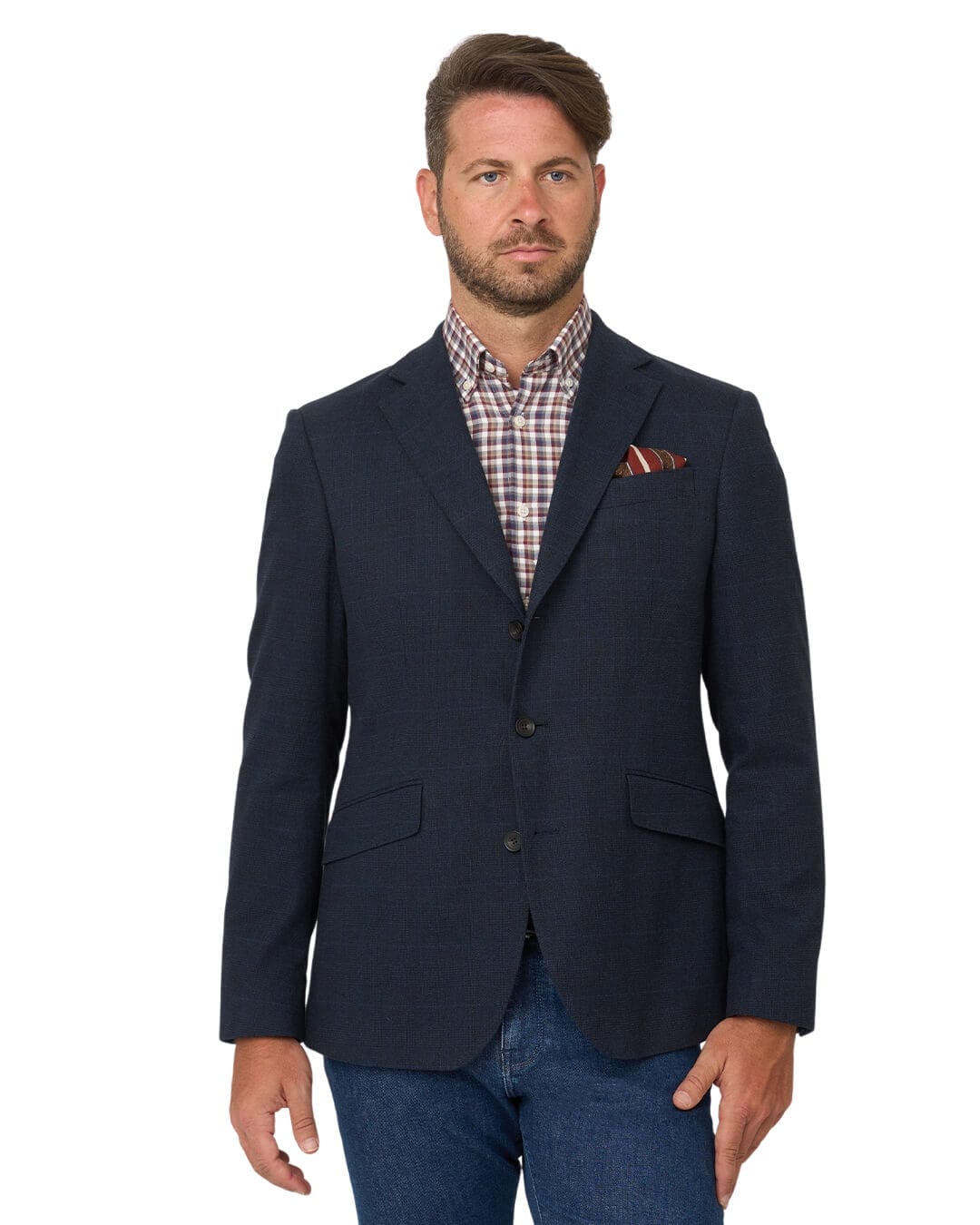 Gagliardi Jackets Gagliardi Navy Check Cotton Stretch Jacket With Detachable Zip Front Liner