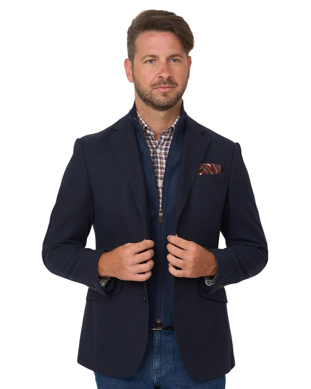 Gagliardi Jackets Gagliardi Navy Wool Cotton Jacket With Detachable Zip Front Liner