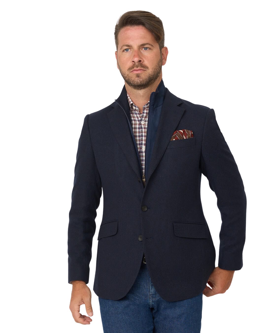 Gagliardi Jackets Gagliardi Navy Wool Cotton Jacket With Detachable Zip Front Liner