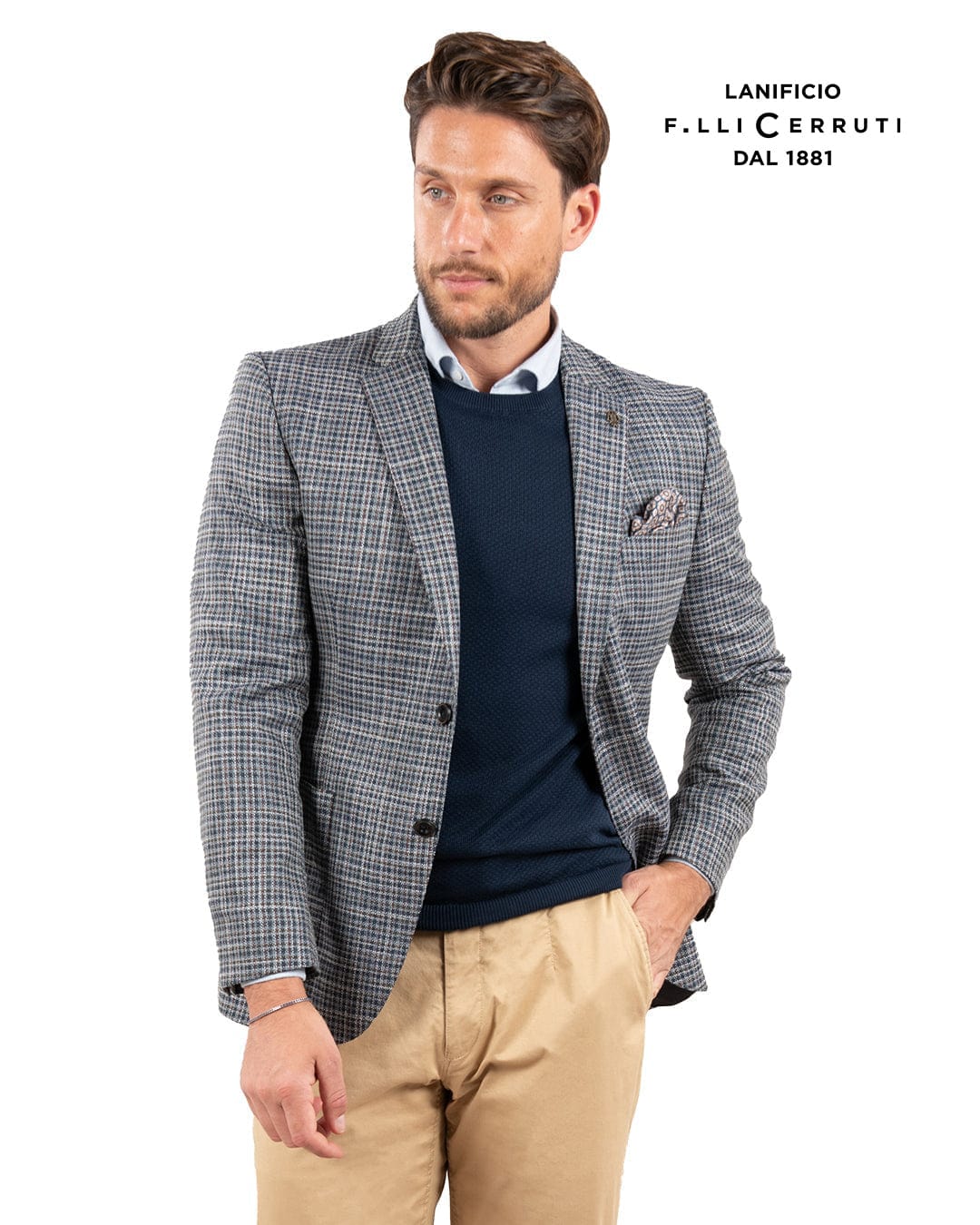 Gagliardi Jackets Gagliardi Teal Lanificio F.lli Cerruti Wool And Silk Gingham Check Jacket