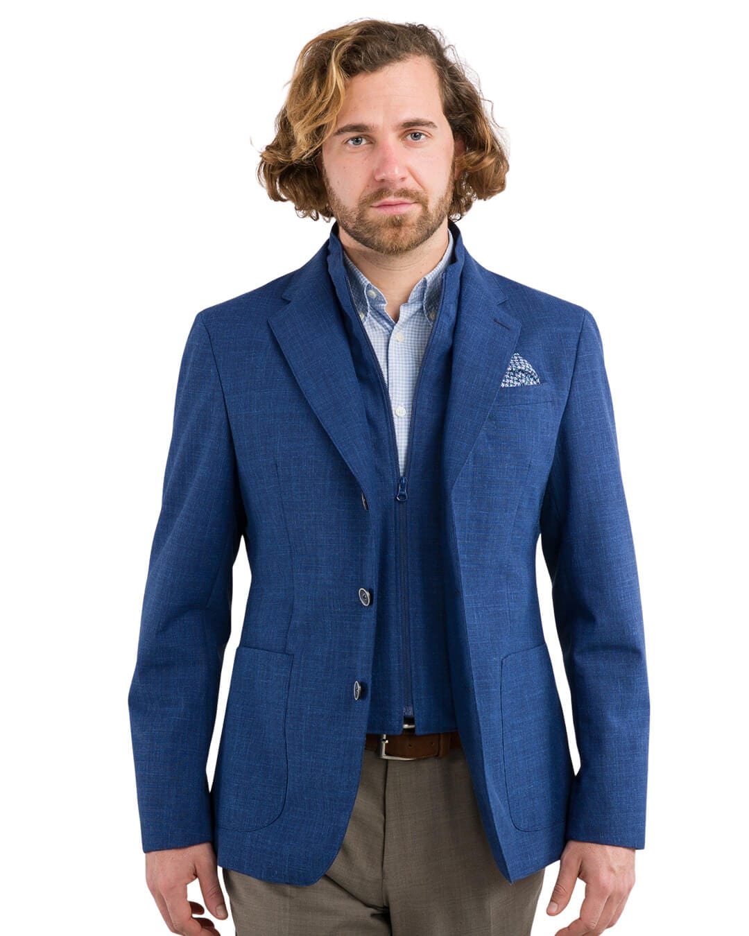 Gagliardi Jackets Royal Blue Linen-Blend Technical Jacket