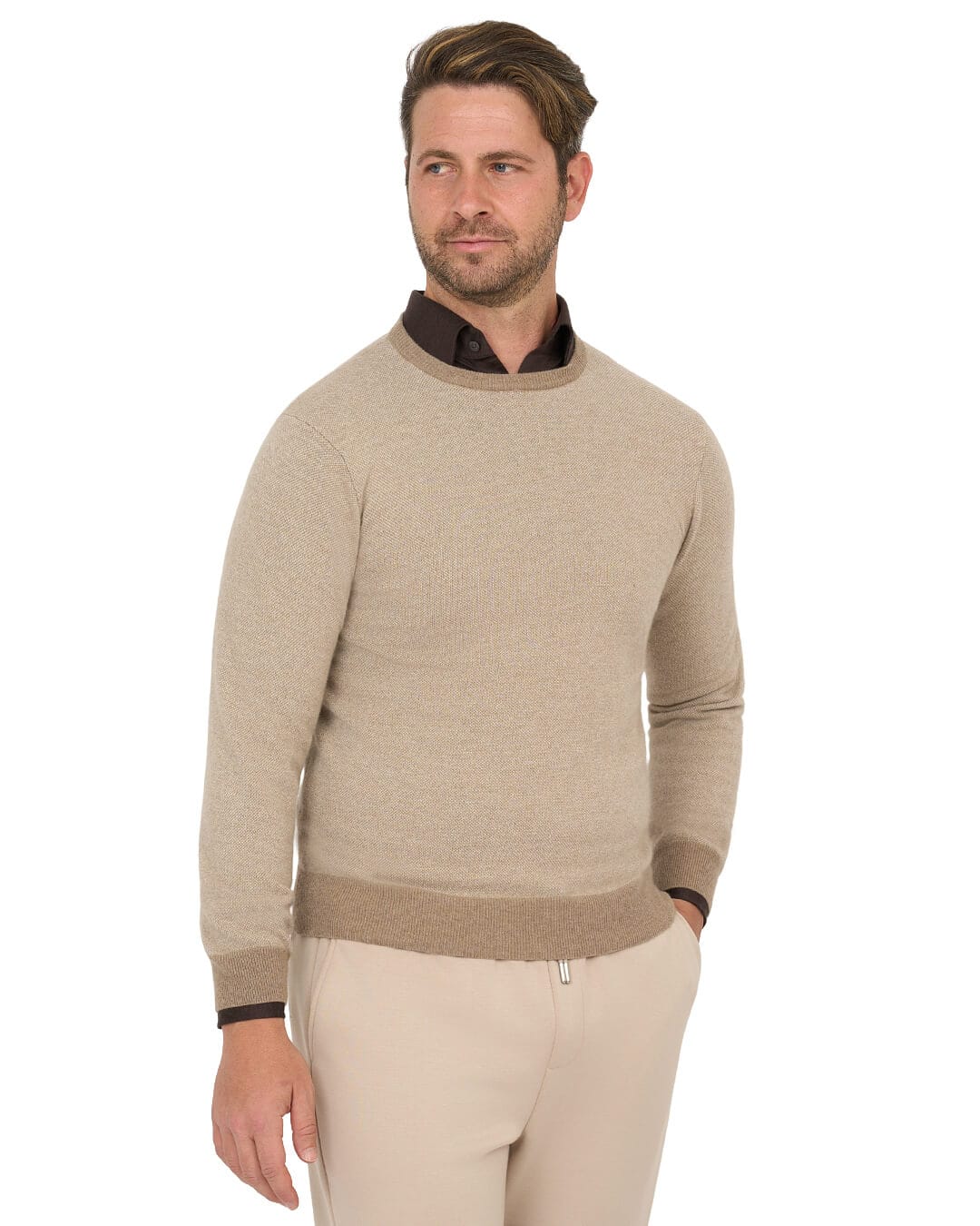 Gagliardi Jumpers Gagliardi Beige Jumper Crew Neck Wool Cashmere Blend