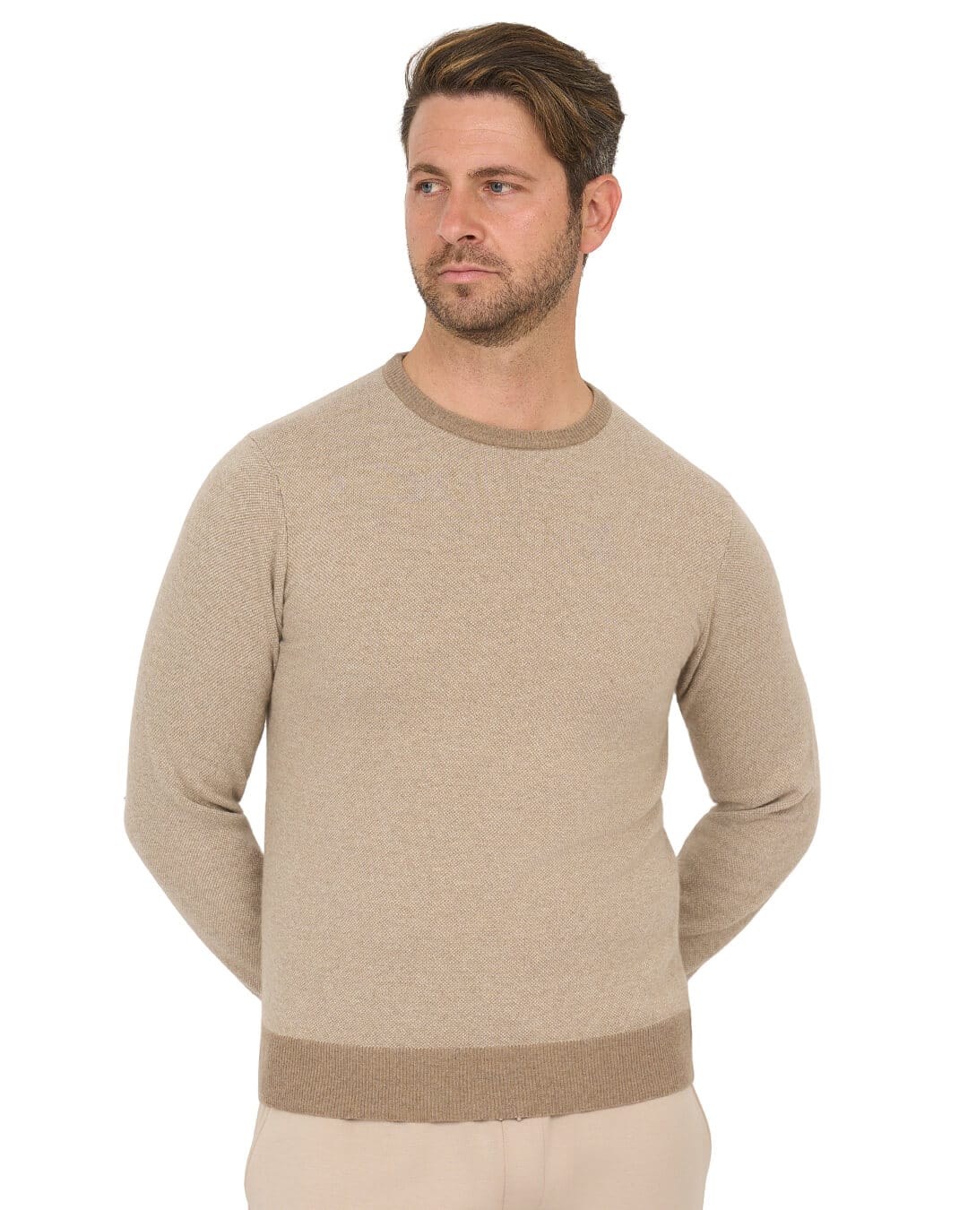 Gagliardi Jumpers Gagliardi Beige Jumper Crew Neck Wool Cashmere Blend