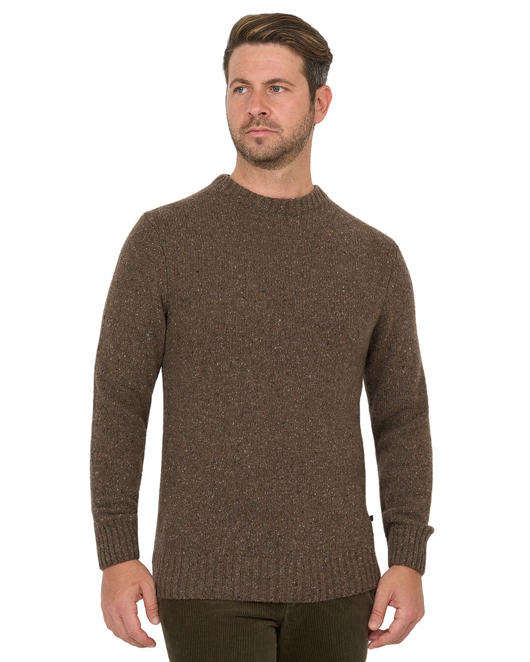 Gagliardi Jumpers Gagliardi Brown Jumper Crew Neck Wool Blend Donegal