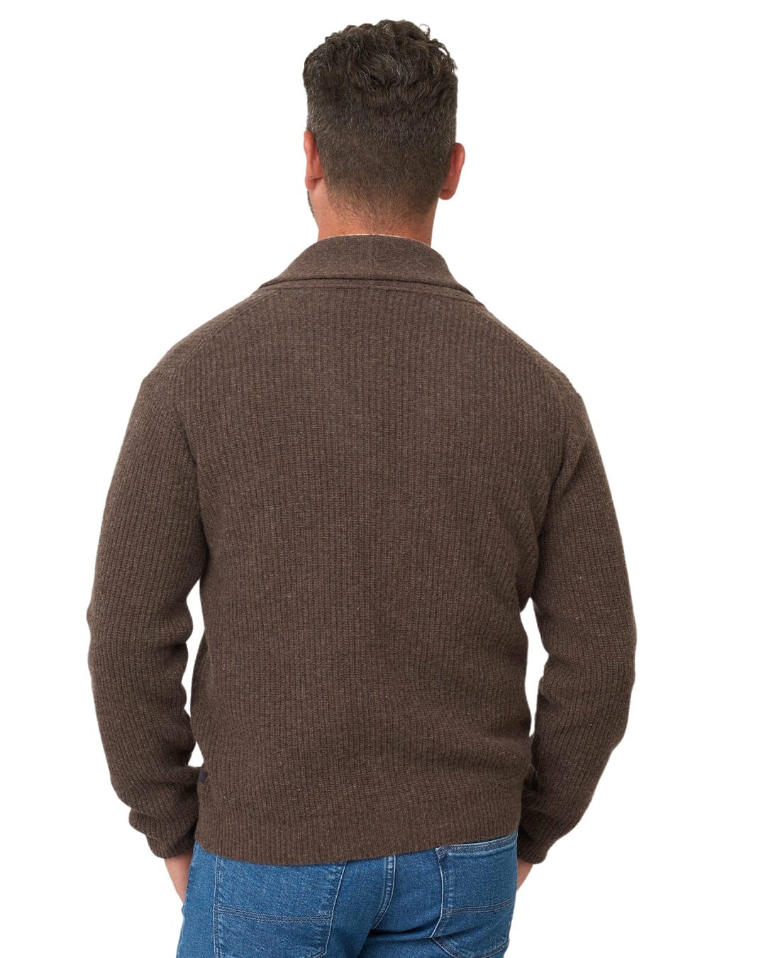 Gagliardi Jumpers Gagliardi Brown Lambswool Fisherman's Rib Cardigan