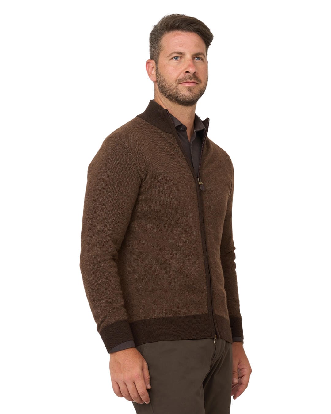 Gagliardi Jumpers Gagliardi Dark Brown Wool Cashmere Blend Full Zip Cardigan