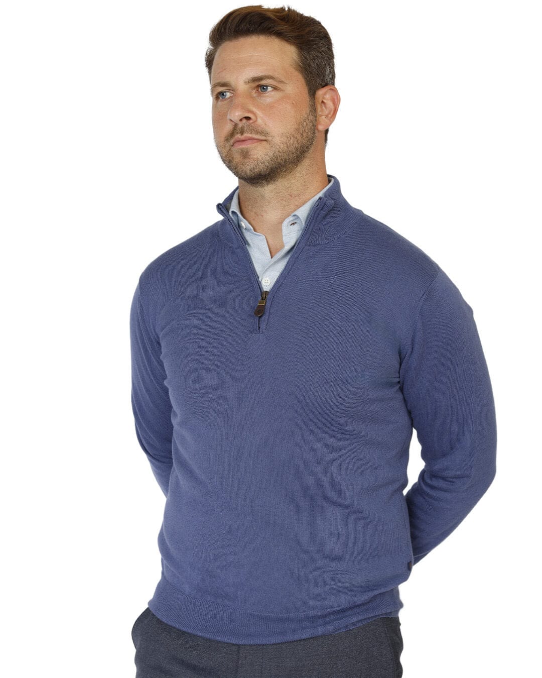 Gagliardi Jumpers Gagliardi Denim Cotton Cashmere Zip Neck Jumper