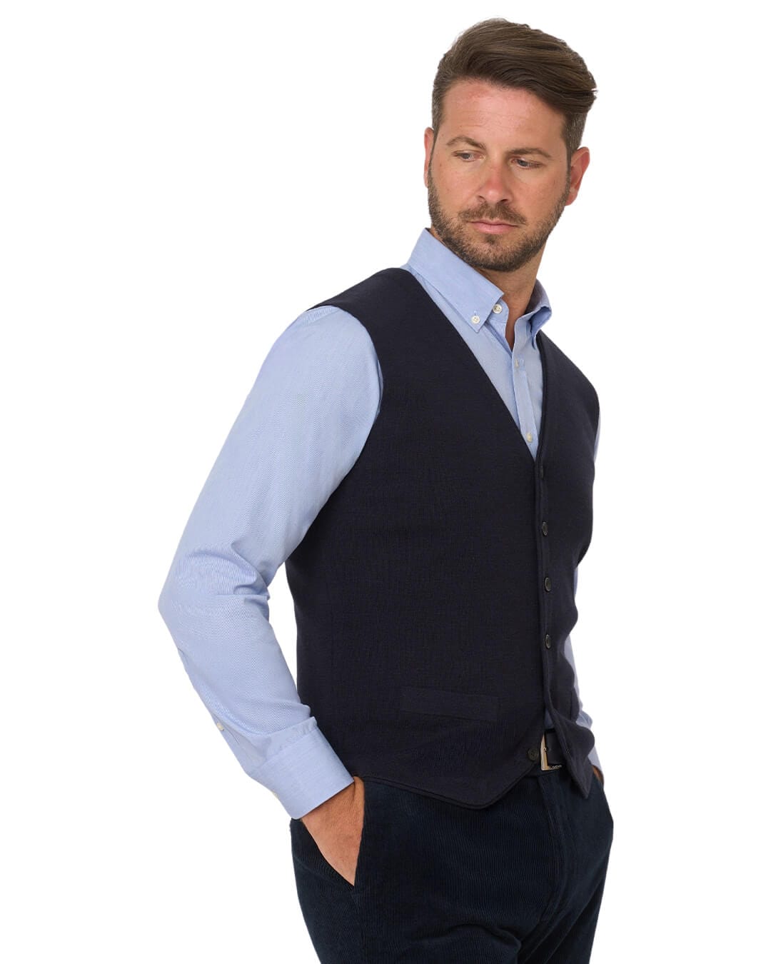 Gagliardi Jumpers Gagliardi Navy Merino Blend Knitted Waistcoat