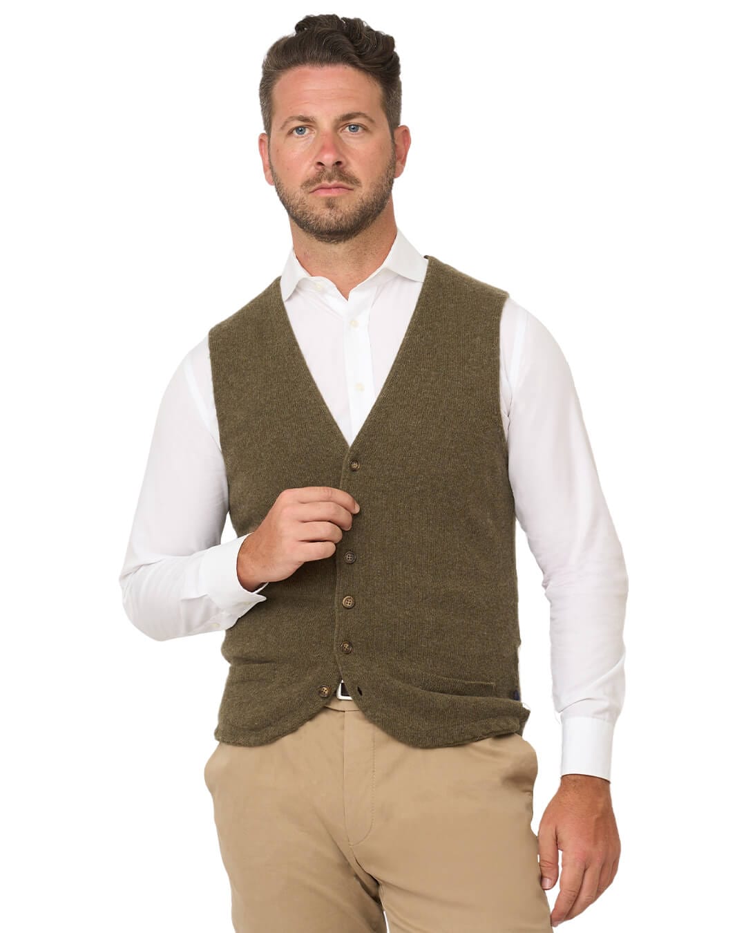 Gagliardi Jumpers Gagliardi Olive Green Lambswool Knitted Waistcoat