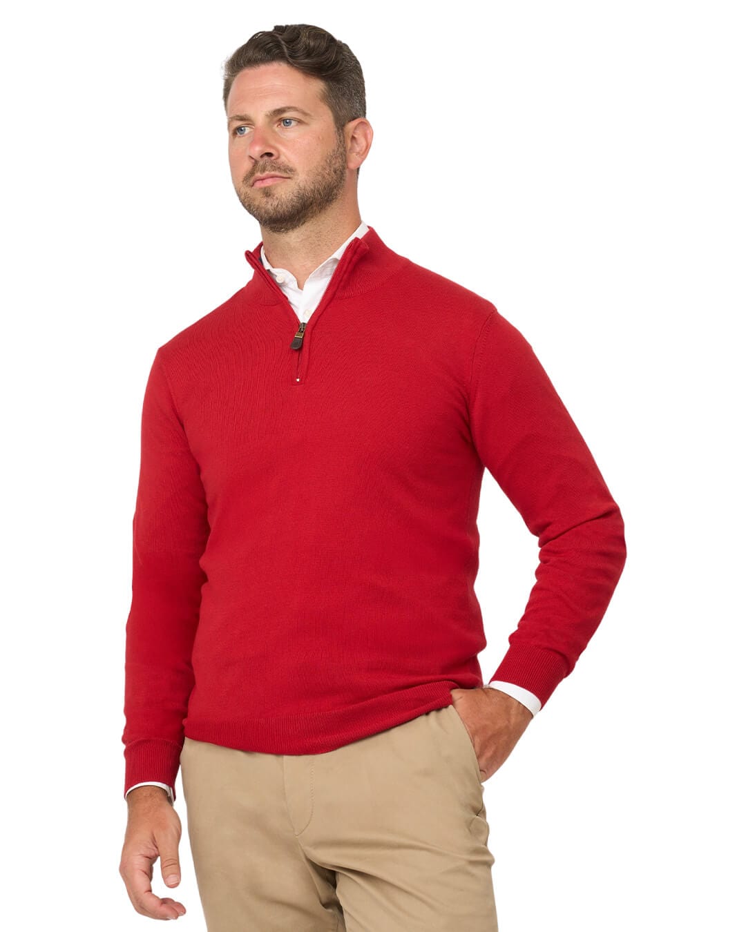 Gagliardi Jumpers Gagliardi Red Cotton Cashmere Zip Neck Jumper