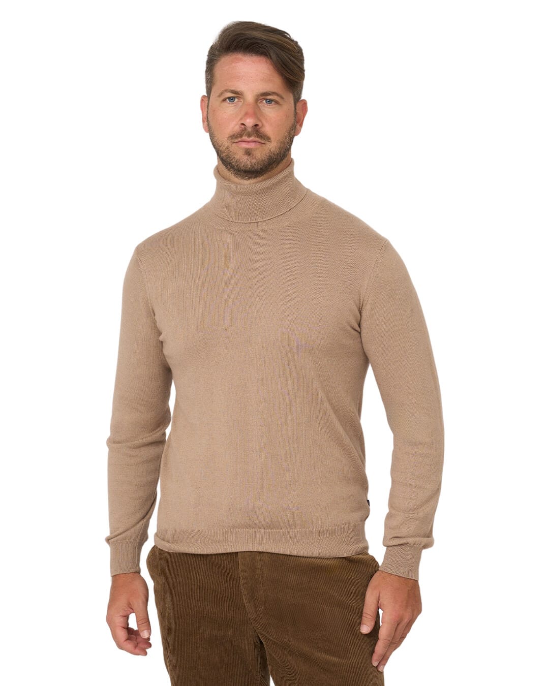 Gagliardi Jumpers Gagliardi Stone Cotton Cashmere Roll Neck Jumper