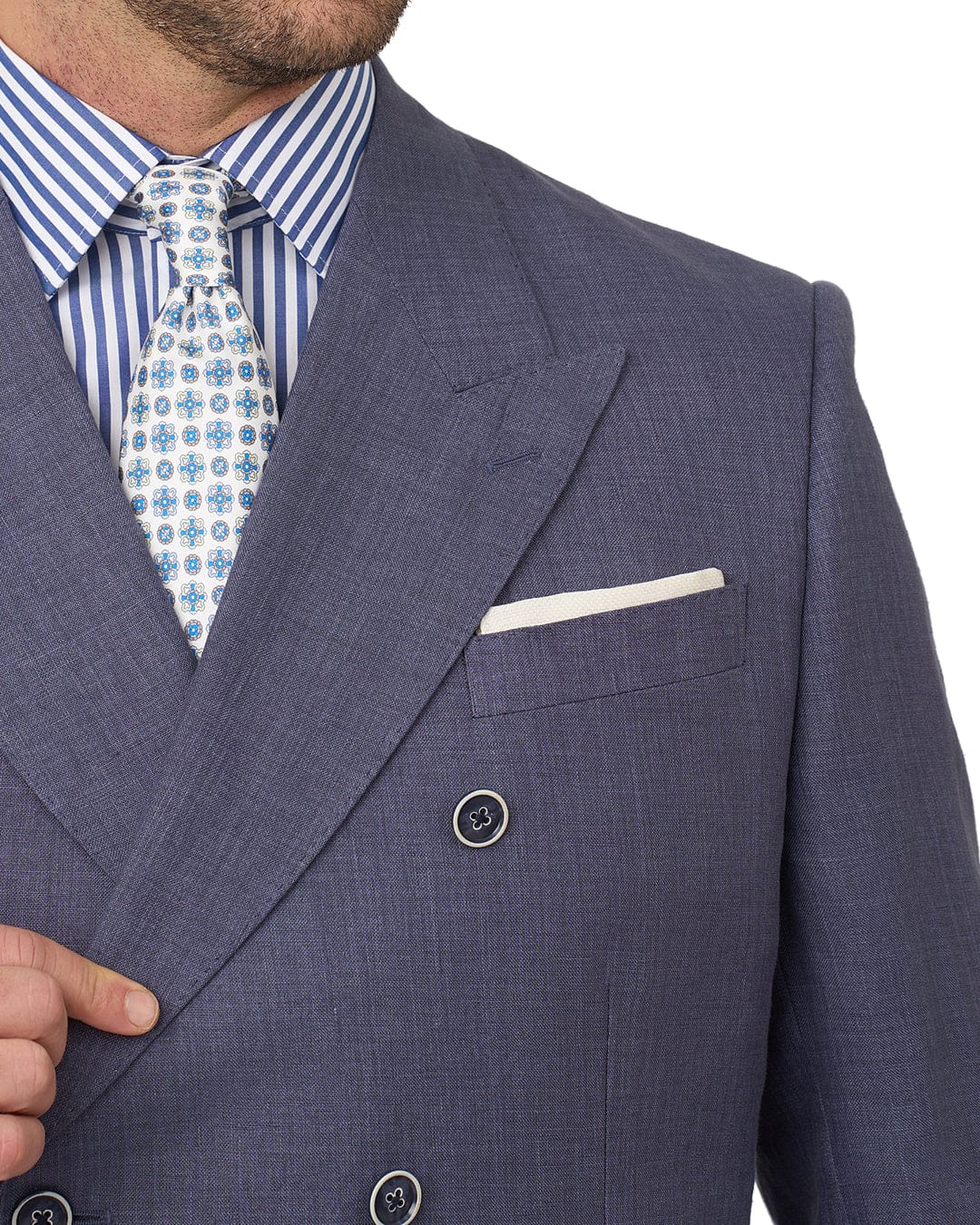 Gagliardi M&M Jackets Gagliardi Blue Jacket Mixer Double Breasted Melange Linen
