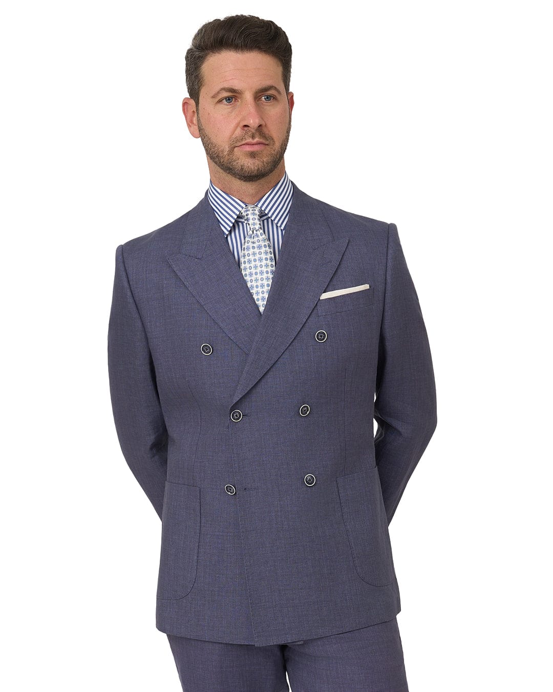 Gagliardi M&M Jackets Gagliardi Blue Jacket Mixer Double Breasted Melange Linen