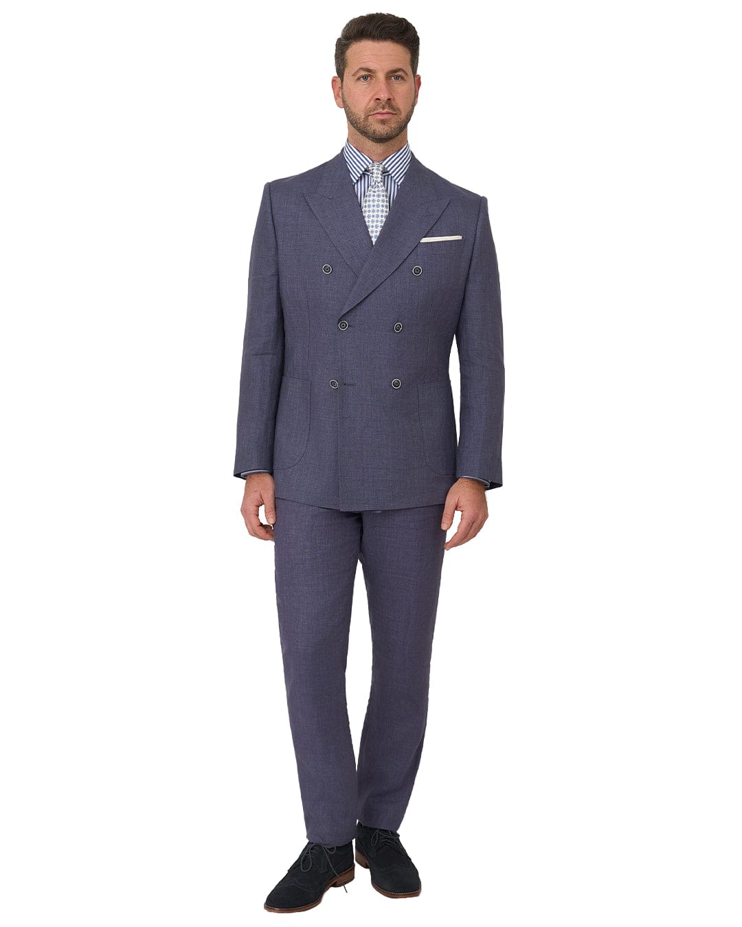 Gagliardi M&M Jackets Gagliardi Blue Jacket Mixer Double Breasted Melange Linen