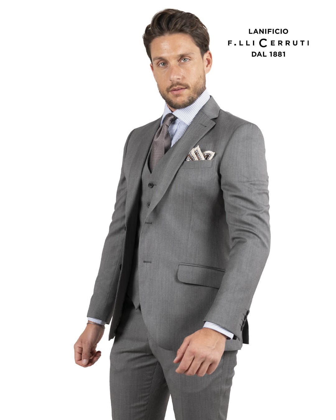 Gagliardi M&amp;M Jackets Gagliardi Lanificio F.lli Cerruti Grey Herringbone Suit Jacket