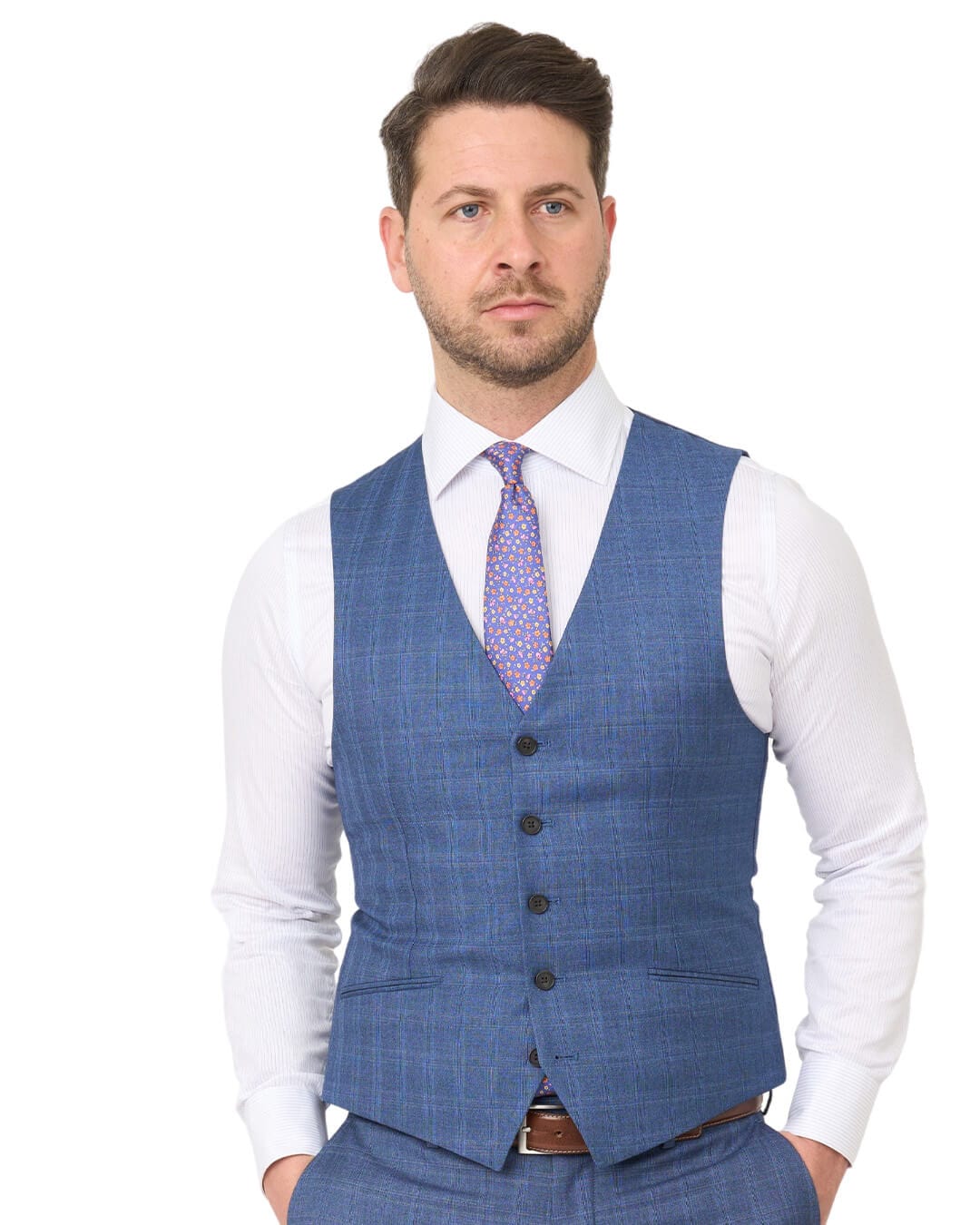 Gagliardi M&M Waistcoats Gagliardi Blue Sharkskin Check Machine Washable Waistcoat