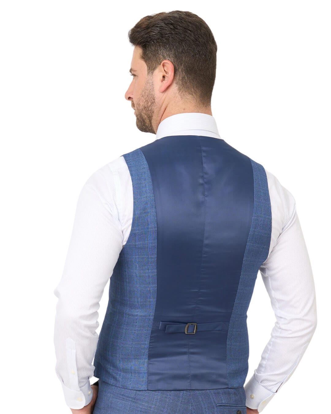 Gagliardi M&M Waistcoats Gagliardi Blue Sharkskin Check Machine Washable Waistcoat
