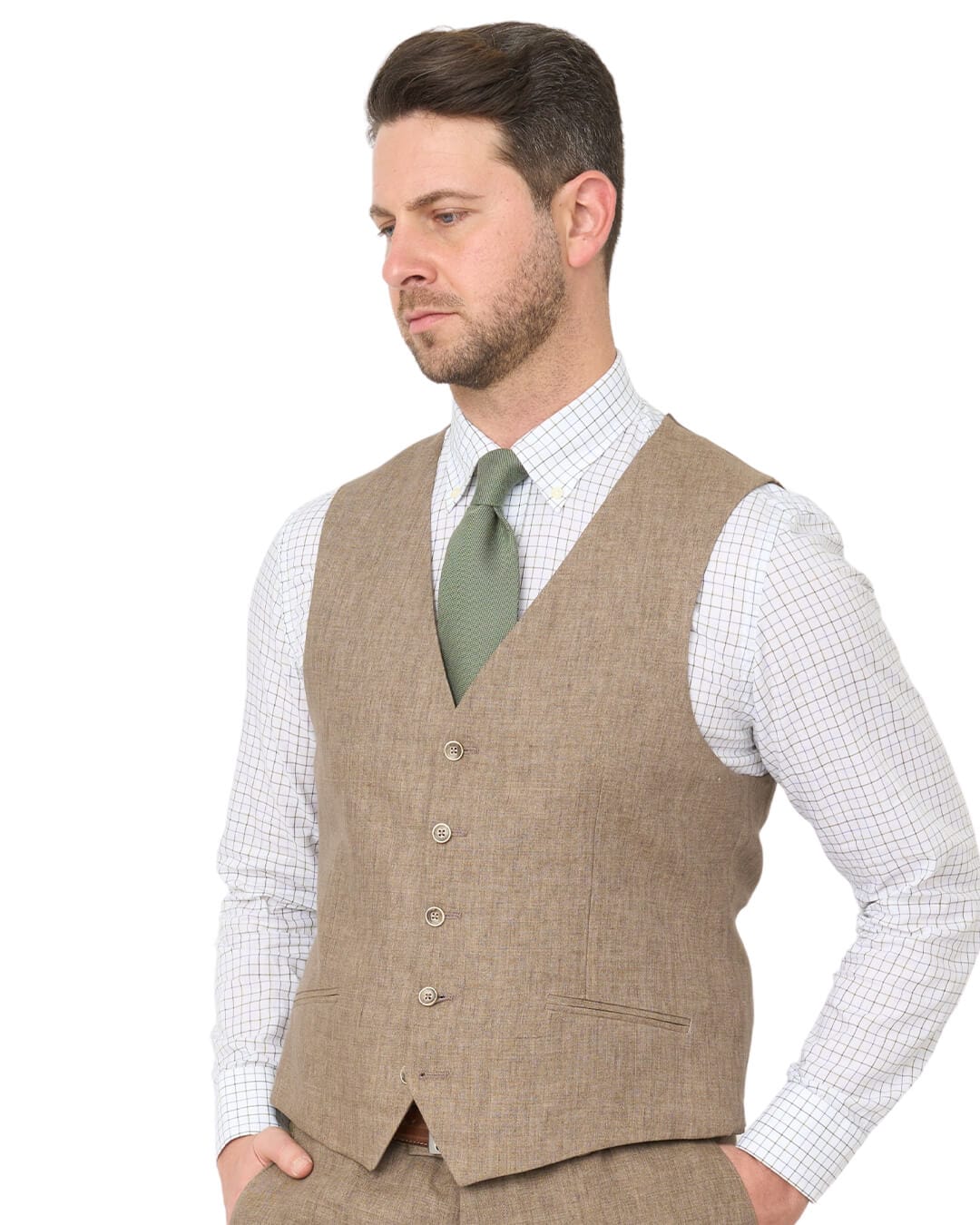 Gagliardi M&amp;M Waistcoats Gagliardi Taupe Italian Delave Linen Waistcoat