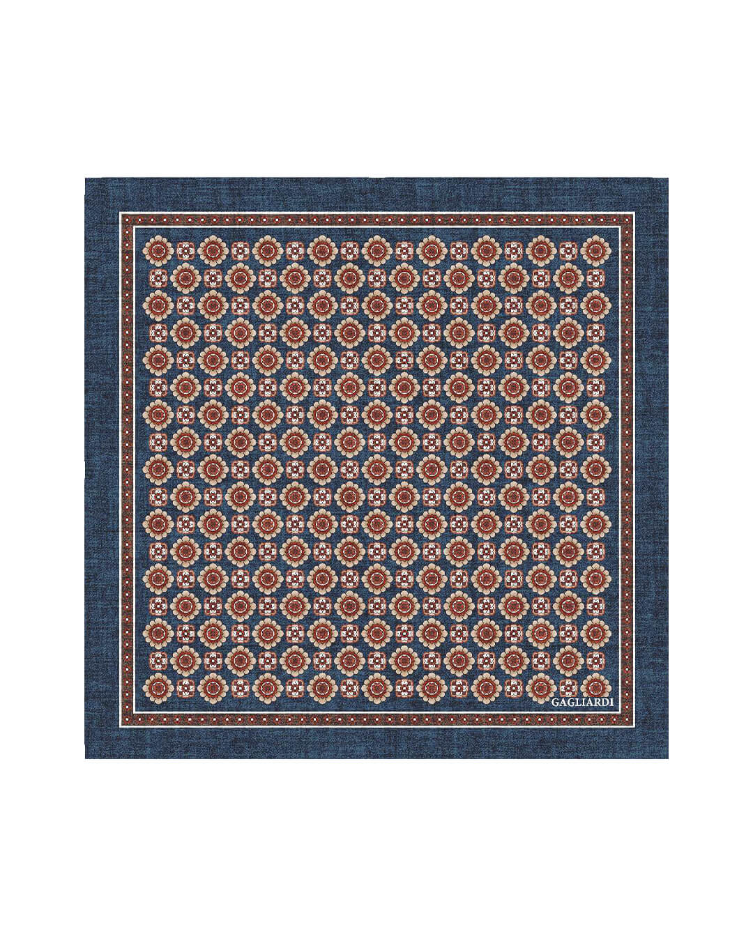 Gagliardi Pocket Squares ONE Gagliardi Blue Motif Print Italian Silk Pocket Square