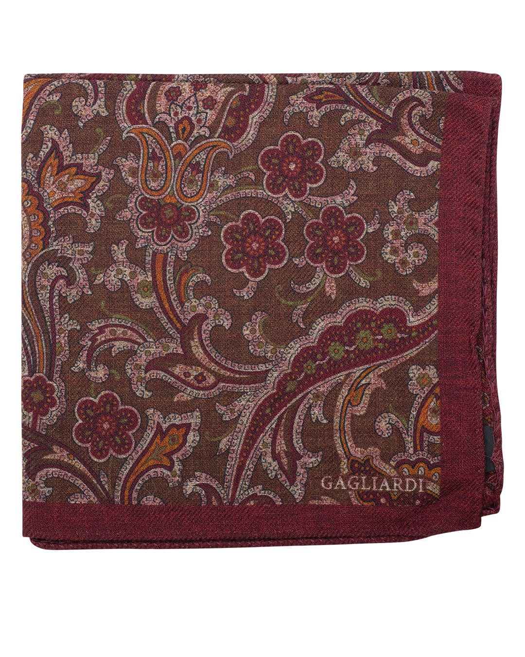 Gagliardi Pocket Squares ONE Gagliardi Brown Floral &amp; Medallion Print Italian Silk Double Sided Pocket Square