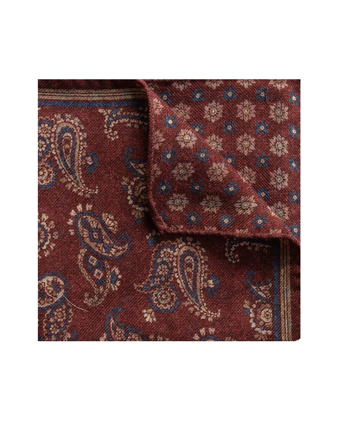 Gagliardi Pocket Squares ONE Gagliardi Burgundy Paisley &amp; Floral Reversible Italian Wool Pocket Square